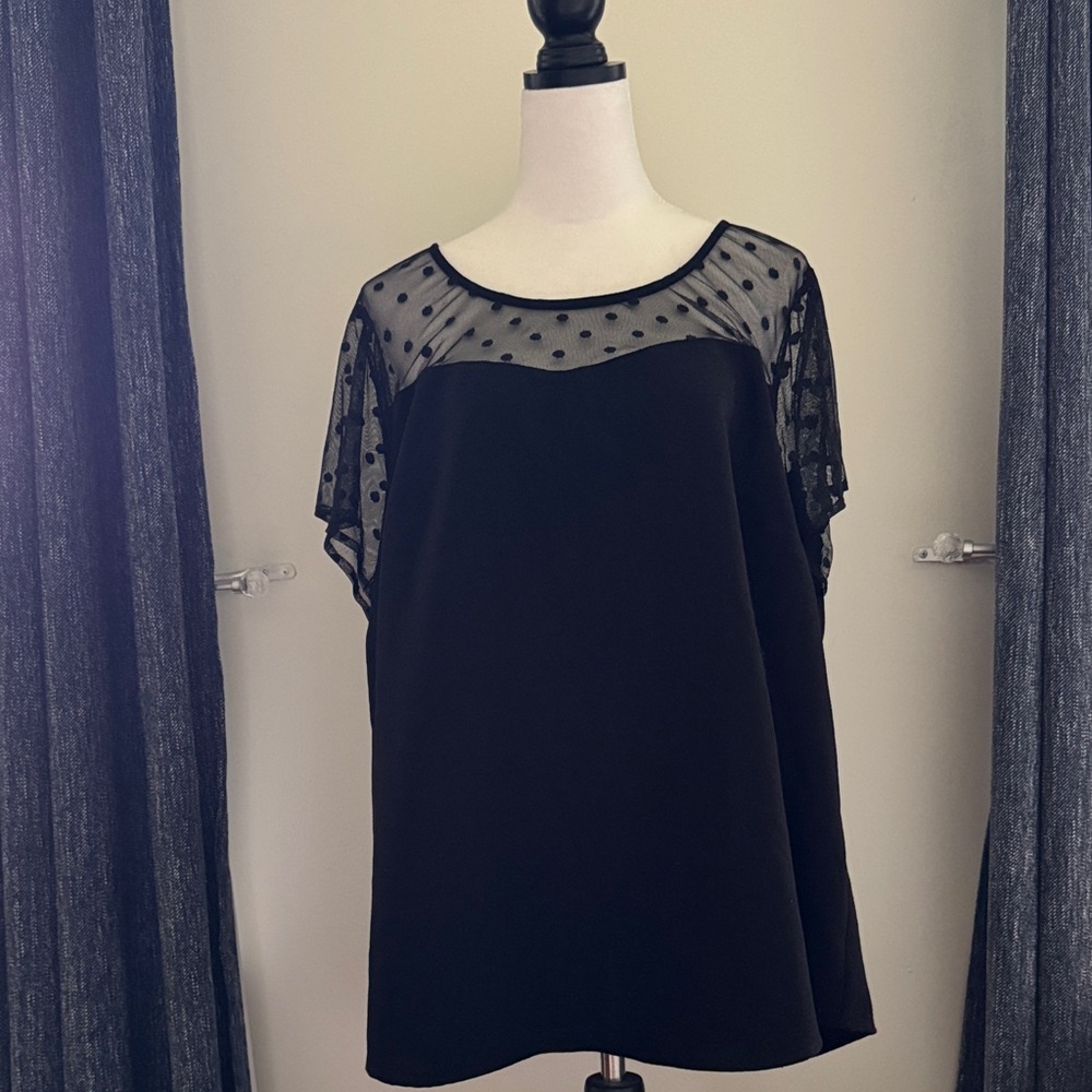 Torrid Black Sheer Polka Dot Blouse